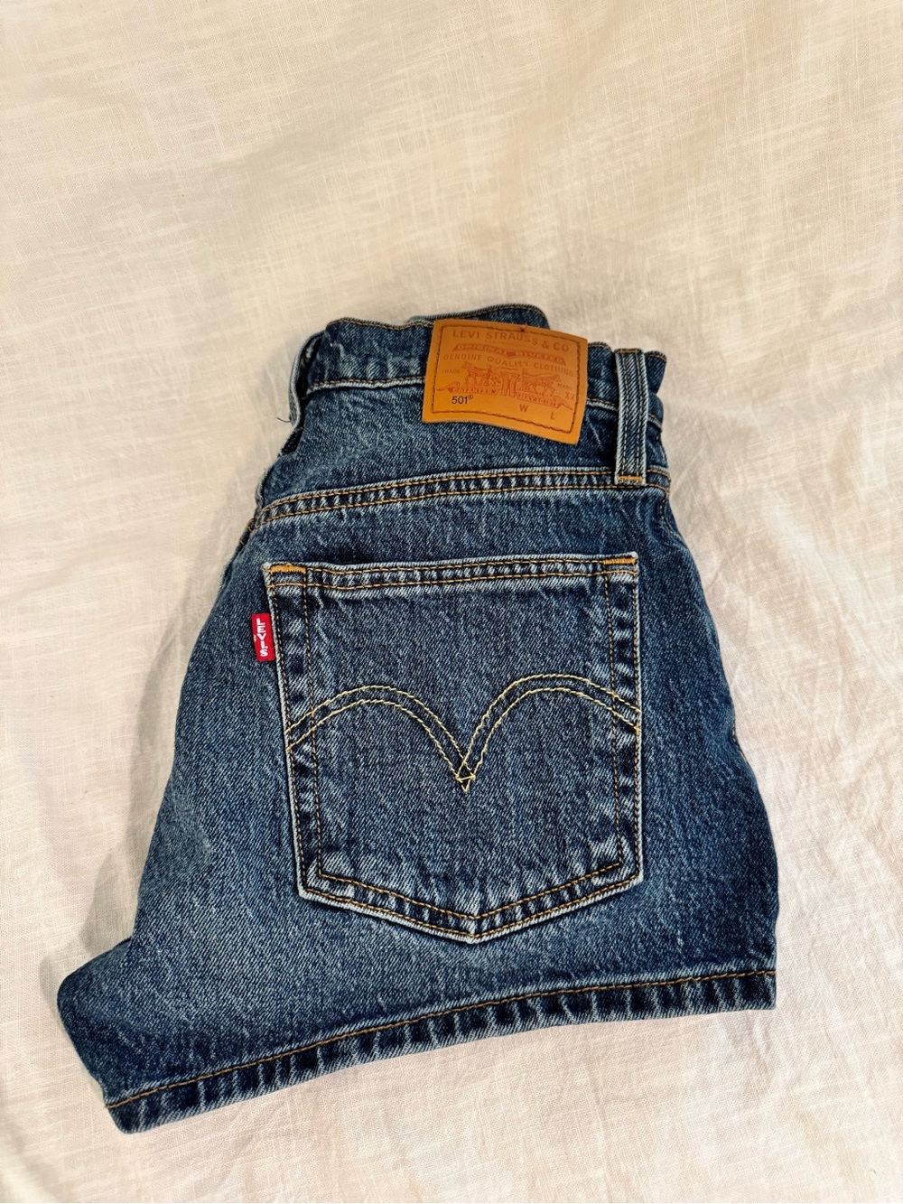 Levi's 501 Woman’s Blue Denim Jean Shorts with Signature Back Pocket